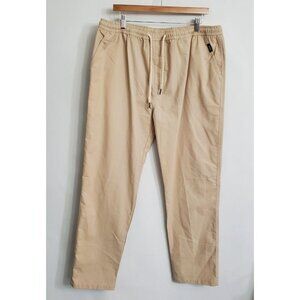 Hoerev Mens Linen Khaki Pull On Drawstring Pants Size XL Casual Resort Beach
